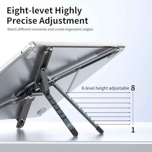 Adjustable Laptop Stand for Desk with Magnetic Phone Holder, MagSafe Compatible Portable Foldable Computer Riser for MacBook, iPhone, iPad, Tablet - Perfect for Office, Home, Traveling