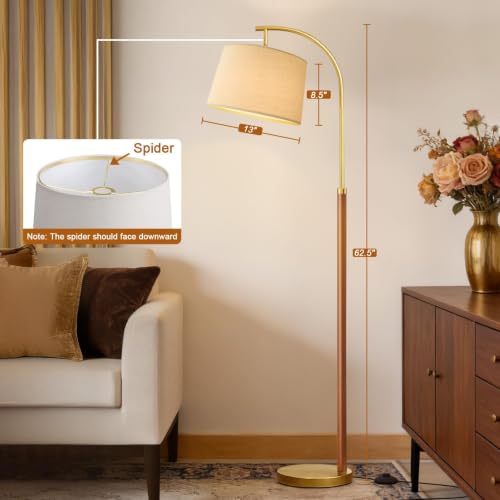 G-SAFAVA Mid Century Modern Wooden Floor Lamp with Red & Gold Finish, 62.5"