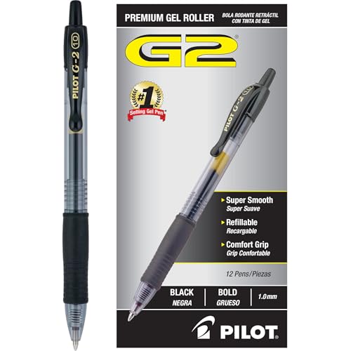 Pilot G2 Premium Gel Pens 1.0mm Bold Point Black Ink 12-Pack