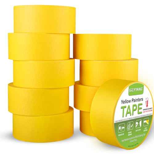 Yellow Painters Tape, Automotive Masking Tape - Yellow Masking Tape for Walls Painting, DIY Crafting, Labeling, Art, Car - 1.88 Inch x 55 Yards x 10 Rolls
