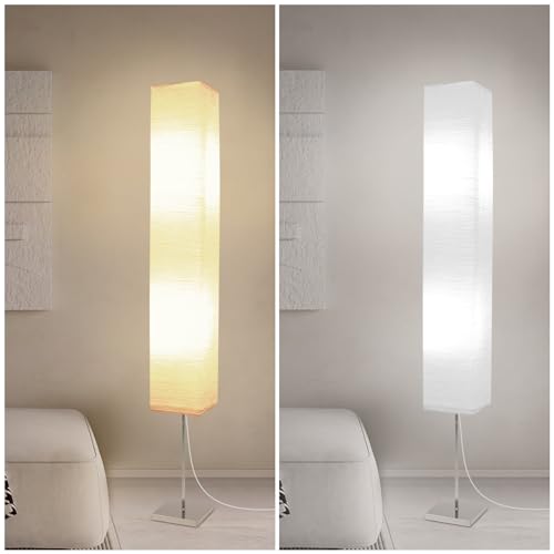 HonoDing CX00015 59'' Tall Paper Floor Lamp, Japanese Style with White Paper Shade and Chrome Base, On/Off Foot Switch - Ideal for Living Room and Bedroom Decor (2-PK)
