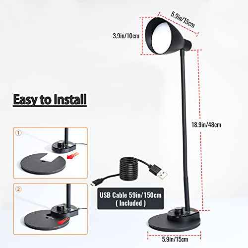 LED Desk Lamp, Desk Light with USB Charger, 3 Color Temperature and 20 Brightness Levels, Eye-Caring Metal Desk Light for Office and Bedroom, 10W, 1000 Lumens, Adapter Included (Black)