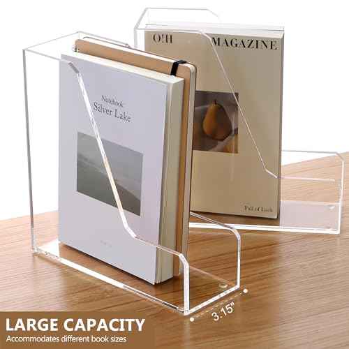 SANRUI 2 Pack Acrylic Magazine File Holder, Vertical File Sorter Holders Desk Organizer, Clear Folder Organizer Document Rack for Office Desktop, Home Workspace, 8.66inx8.46inx3.15in