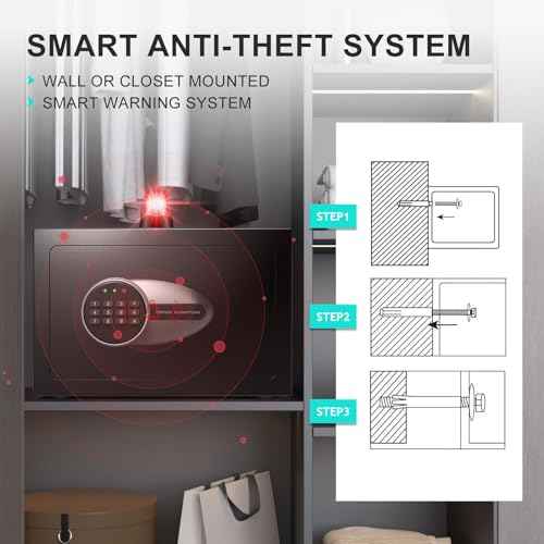 BONANO Small Safe, 0.5 Cubic Safe Box with Electronic Keypad and Fireproof Waterproof Bag, Small Safety Box for Money Cash Valuables, Dual Alarm System, Safes for Home Hotel Office
