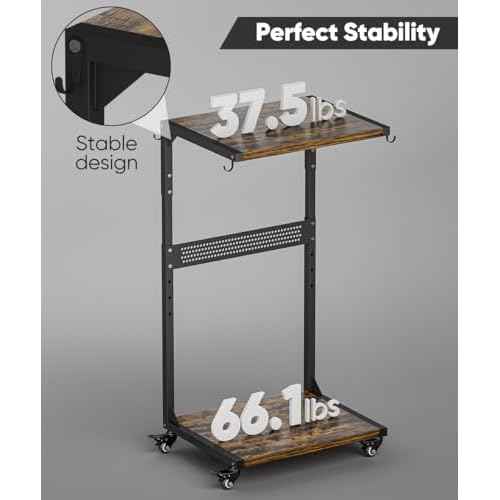 Computer Tower Stand, 2-Tier Metal CPU Holder Stand with Lockable Wheels, Adjustable Under Desk PC Shelf, Mobile Rolling Computer Cart for Home, Office, Gamers and Students, Black