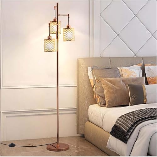 Industrial Floor Lamp,Dimmable Floor Lamp,Gold Tree Lamp Standing Lamp Tall Pole Lamps with 3 Elegant lampshades for Living Room Bedroom Office, Indoor