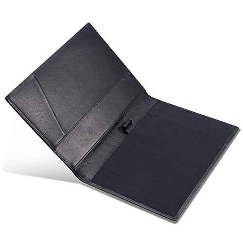 Leather Junior Padfolio for Men & Women with Pen Loop, Italian Calfskin, Business Portfolio Notebook Folder (Classic Black)