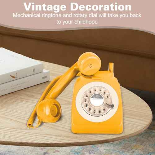 746 Rotary 1970s-style Retro Landline Phone - Curly Cord, Authentic Bell Ring (Mustard)