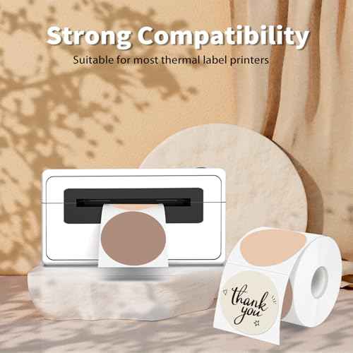 2 Inch Beige Gradient Round Thermal Label Printer Stickers, Self-Adhesive Direct Labels for DIY Logo Design, Name Tag (500 Labels/1 Roll)