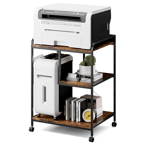Warmiehomy 24"x19"x32" Large Printer Stand, Mobile Printer Table with Wheels for Home Office Storage and Organization, PC Tower Stand, Host Computer Cart, Shelf for Desktop CPU Shredder, Rustic Brown