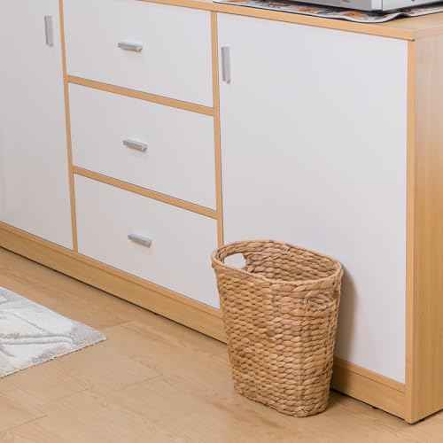 KOKODO Pack of 2 Oval Water Hyacinth Waste Basket ? Handwoven Wicker Trash Can with Handles & Metal Frame, BOHO Decorative Garbage Bin for Bathroom, Bedroom, Home Office (2-Pack)