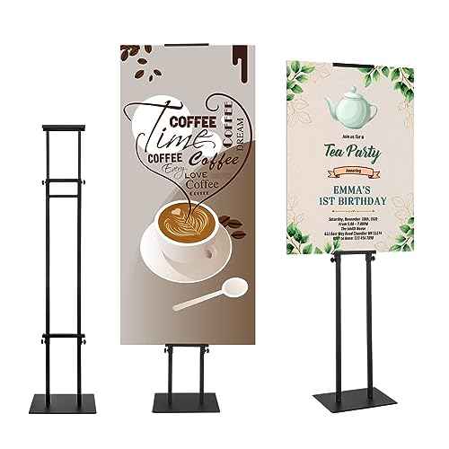 Black Pedestal Poster Sign Stand for Display, Adjustable Height Up to 80 Inchs, Heavy Duty Banner Double Sided Sign Holder for Board & Foam