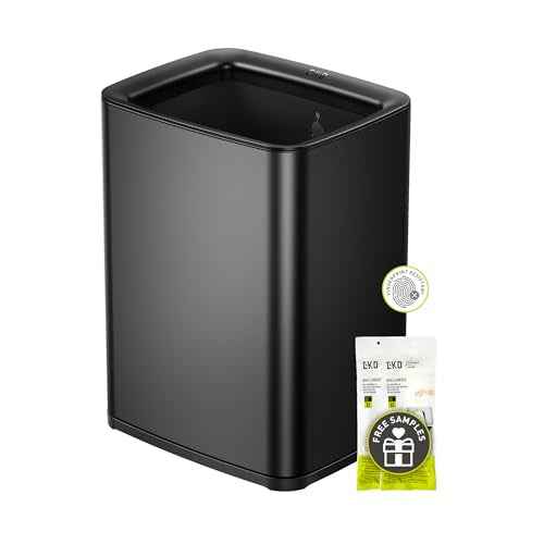 EKO Laguna 2.6 Gallon/10L Matte Black Stainless Steel Open Top Trash Can with Removable Inner Basket - Modern Bathroom & Office Waste Bin