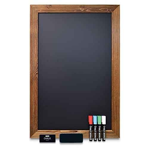 Better Office Products Magnetic Wall Chalkboard Sign, X Large Size 20" x 30", Rustic Wood Frame, Vertical or Horizontal Wall Mount, Includes 4 Chalk Markers + Chalk and Eraser,(Rustic Brown)