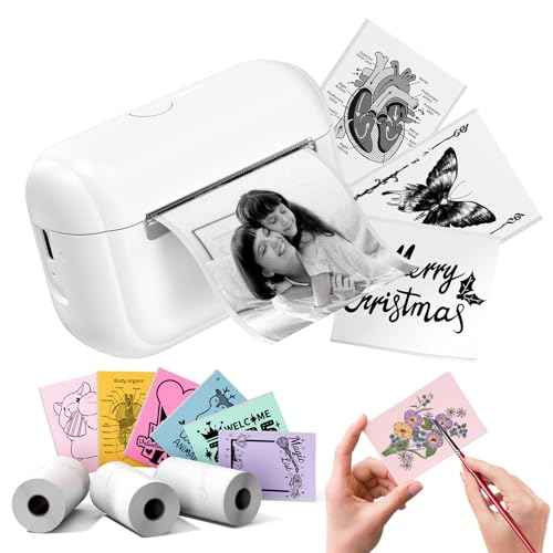 Memoking Sticker Printer - Portable Mini Printer Q02E, Pocket Impresora Port?til Inkless Print Pod Small Thermal Sticker Maker Receipt Printer, for Study Note, Diagrams, Scrapbook, Journal, Gift, DIY