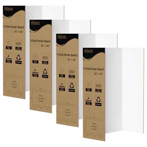 Ndsox 4 Pack 36" x 48" White Trifold Poster Board Large Corrugated Tri Fold Business Presentation Boards Picture Posterboard for Science Fairs, School Projects, Event Displays, Art Exhibitions
