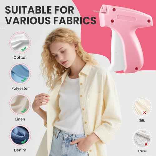 Stitch Gun for Clothes, Portable Tag Gun,Durable Micro Stitch Gun, Lightweight Free Fixer (Pink,1pcs+2000tag)