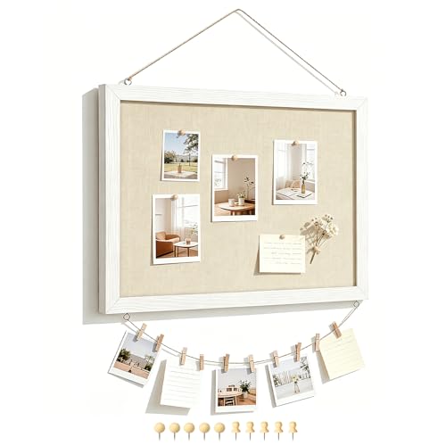Dollar Boss White 16x12 Inch Double-Sided Bulletin Board with Linen & Wood Frame