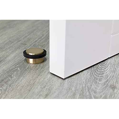 EVI | Adhesive Doorstop | 1.37'' X 0.8'' | Threaded Base | Black Rubber | Brass | Matte Finish | Includes Screw + Clamping Anchor | Mod. I-203