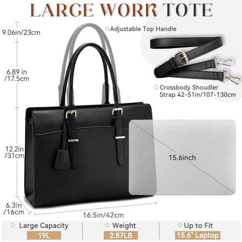 VASCHY Laptop Bag for Women, Vegan Leather 15.6 Inch Computer Large Work Tote Purse Business Briefcase Handbag Shoulder Bag