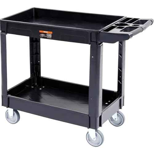 VEVOR Utility Service Cart, 2 Shelf 550LBS Heavy Duty Plastic Rolling Utility Cart, Medium Lipped Shelf, 360¡Æ Swivel Wheels, Ergonomic Storage Handle for Warehouse Garage, Black
