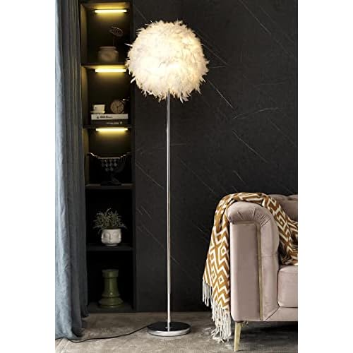 Floor Lamp, Elegant White Feather Standing Lamps with On/Off Switch