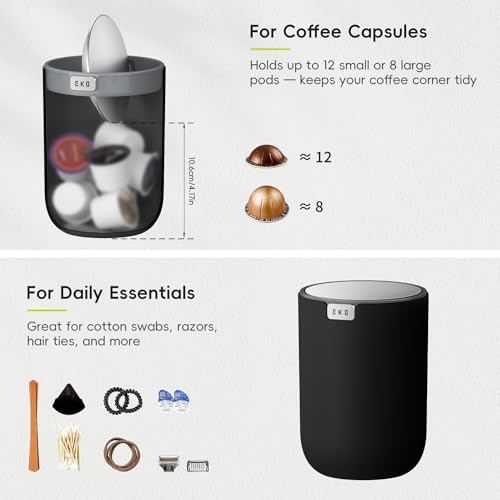 EKO Fandy 1.5L Black Mini Tabletop Trash Bin with Swing Lid for Bathroom & Office