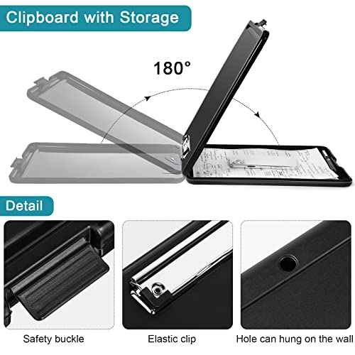 6 Pieces Clipboard with Storage, 9.5 x 13.5 Heavy Duty Plastic Storage Clipboard, Nursing Foldable Clip Board with Compartment and Metal Clip for Nurse Teacher Student Classroom Office (Black)