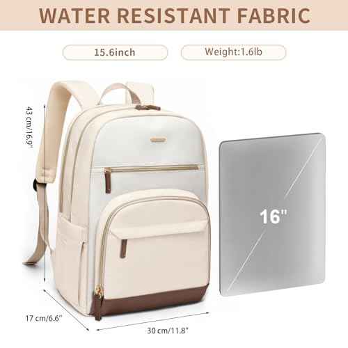 TENSTAR Laptop Backpack for Women, Computer Backpack Fit 16 Inch Notebook, Large Capacity College Backpack Bookbag Casual Daypack for Travel, Apricot