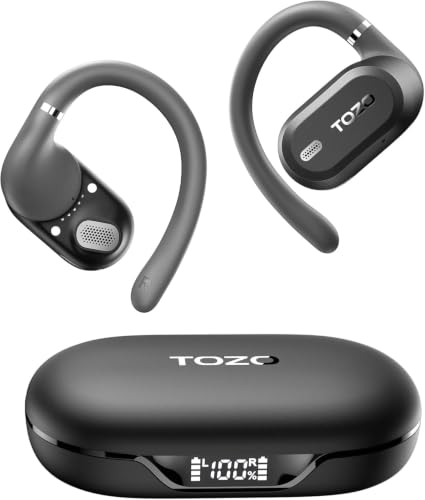 TOZO Matte Black OpenWear Open Ear Bluetooth Earbuds with AI Translation