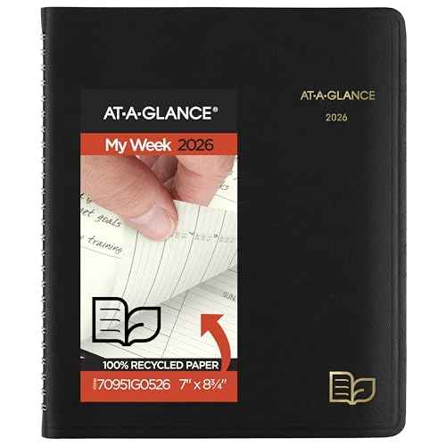 AT-A-GLANCE 2026 Appointment Book Planner, Weekly & Monthly, 7" x 8-3/4", Medium, Quarter-Hourly, Recycled, Black (70951G0526)
