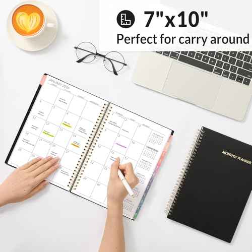 SUNEE 2026?2027 Monthly Planner ? Large 7" x 10" Organizer with Tabs, 100 GSM Paper, 24-Month Calendar, Spiral Bound, Flexible Cover for Office, School, Women, Men, Black
