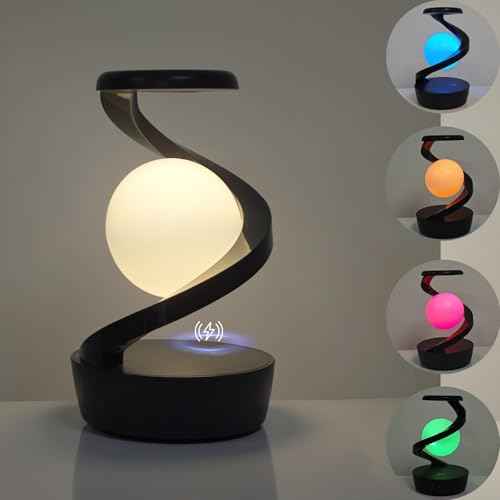LED 360¡Æ Spiral Rotating Desk Lamp with Wireless Charger, Modern Table Lamp, Cordless Desk Lamp Rechargeable, Multicolor LED Levitating Night Light