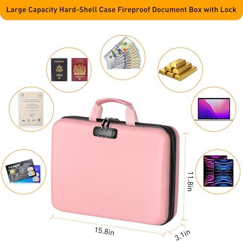 Fireproof Document Organizer with Lock, File Organizer Safe Box Fireproof Waterproof, Hard Shell Fire Proof Document Bag with 13 Pocket Accordion File Folders, Home Storage Office Organization