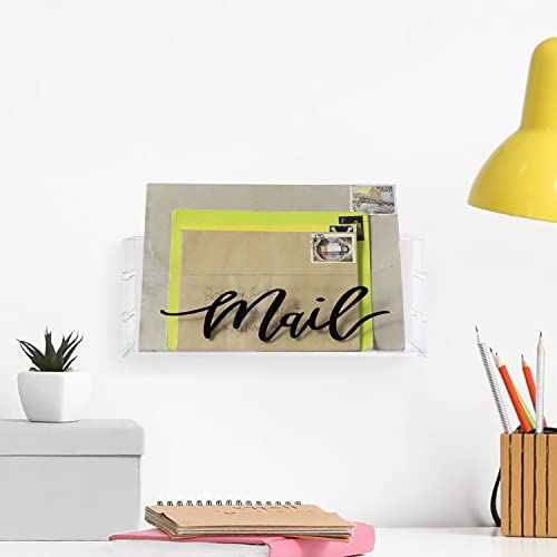 MyGift Premium Clear Acrylic Mail Holder with Decorative Black Cursive Mail Label, Modern Wall Mounted or Tabletop Mailbox, Letter Storage Organizer Box