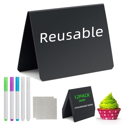 4"x3" Mini Chalkboard Signs Food Labels for Party Buffet Food, 12 Pcs Food Signs Tags for Display, Reusable Tabletop Small Message Chalk Board Signs for Tables Place Cards Wedding Bakery Birthday
