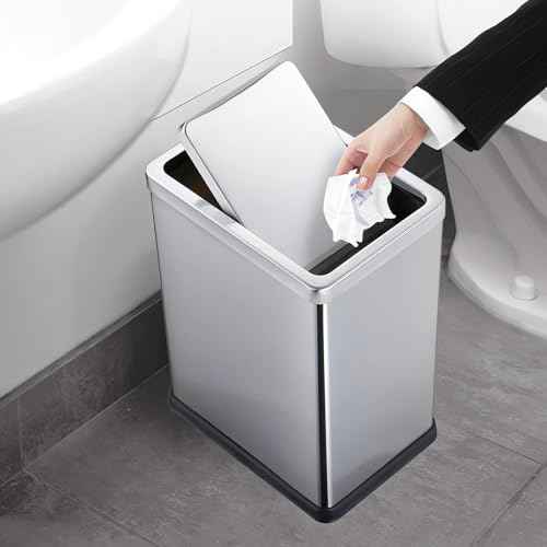 2.6 Gallon Small Office Bathroom Trash Can with Swing Lid,Living Room Bedroom Garbage can Wastebasket bin,Metal Decor Trash Can(Stainless Steel)