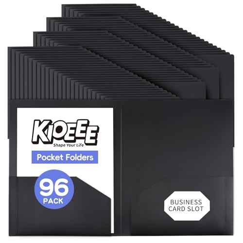 Kioeee Plastic Folders with Pockets (96 Pack), Heavy Duty Plastic Folders with 2 Pocket and Business Card Slot. Fit Letter Size Paper, Black for School