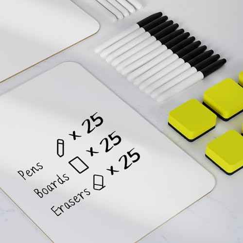 Dry Erase Lapboards, HERKKA 25 Pack Double Sided Dry Erase Lap Boards 9 x 12.5 Inch, 25 Markers, 25 Erasers, Small Dry Erase Boards for Students Classroom Teacher Supplies