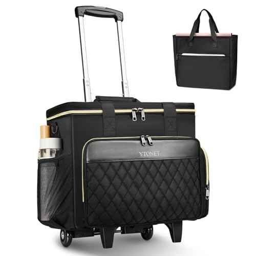 Ytonet Rolling Teacher Bag, 15.6 Inch Rolling Laptop Bag with Detachable Dolly & File Teacher Tote, Large Roller Briefcase for Women Teaching Office Work Craft Nurse, Black