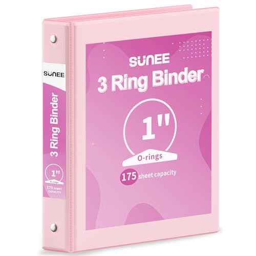 SUNEE 3 Ring Binder 1 Inch 1 Pack, Clear View Binder Three Ring PVC-Free (Fit 8.5x11 Inches) for School or Office Supplies, Pink