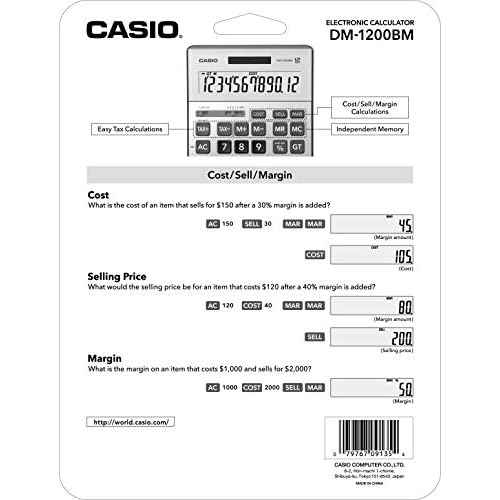 Casio DM-1200BM ? Business Desktop Calculator with Cost/Sell/Margin & Tax Keys | Extra-Large 12-Digit Display, Kickstand | Ideal for Office & Finance Use