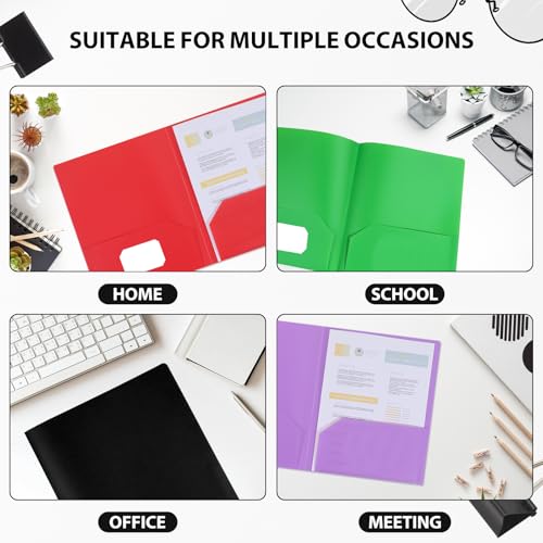 Plastic Folders with Pockets, 6 Pack Document Folders with Business Card Slot, 2 Pocket Folders Back to School Supplies for Kids, Office