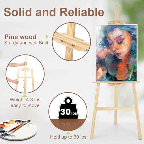 1Pcs Wooden Easel for Painting-Adjustable Easel Stand for Painting and Canvas, Holds Up to 42", Lightweight Pine Art Easel Stand, Large Easel for Painting for Beginners, and Artists