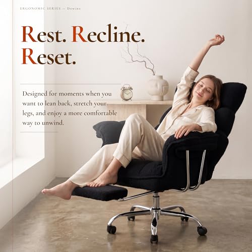 Dowinx Black Big & Tall Office Gaming Chair with Reclining Footrest & Thick Cushion