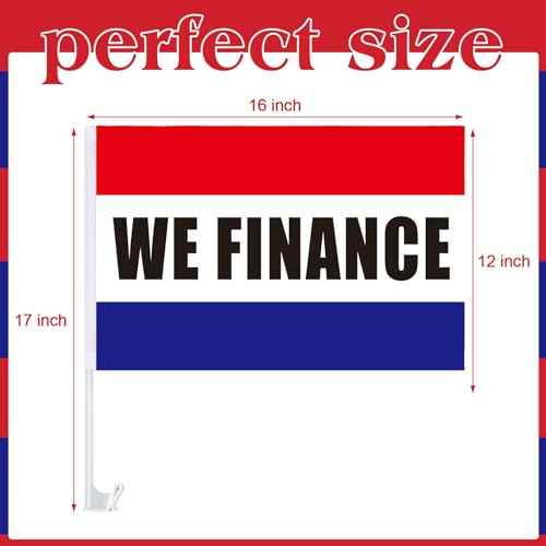 12 Pcs Window Clip on Flag 12 x 16 Inch Red Advertising Sign Single Sided Car Dealer Flags for Auto Dealers Vehicle Cars Accessories(We Finance)