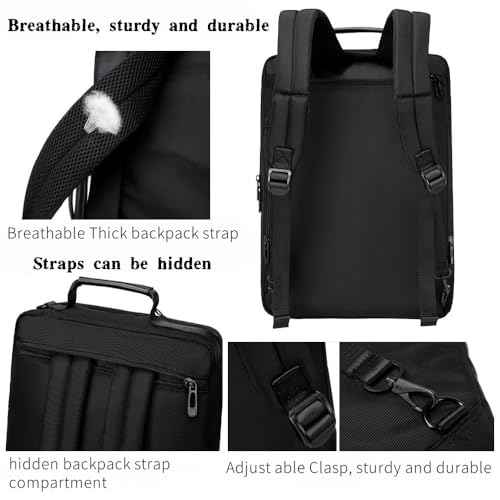 3 in 1 Laptop Bag for Men 17.3 Inch Laptop Backpack Computer Bag for Business/Work/Travel Convertible Backpack Messenger Shoulder Bag for Men Women Black