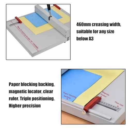 Manual Creaser 18In Desktop Creasing Machine Paper Card Creaser Manual Paper Folding Creaser with 2 Adjustable Block Positioning Rulers for Paper Cardstock Photos Indentation Depth 0.02''