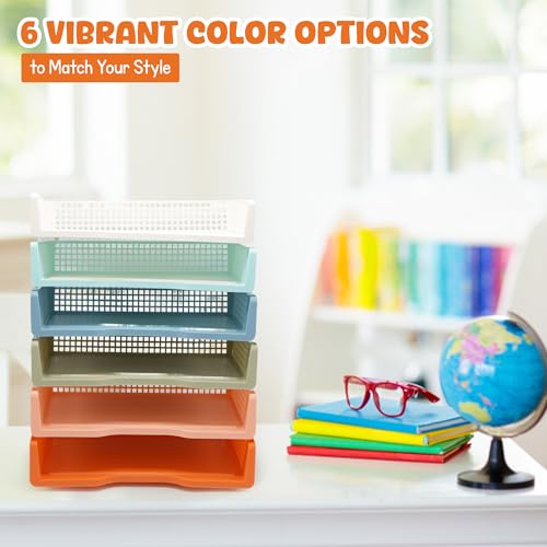 4E's Novelty Boho Color 6 Pack Stackable Paper Trays for Classroom Organizer