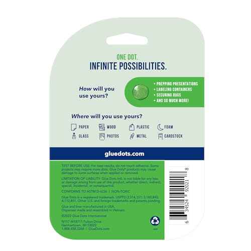 Glue Dots, Dispenser for everyday uses, 6-pack, 750 total dots, 3/8", .375 Inches, Movable, Repositionable, Multi-Functional, Label Containers, Glue Stick and Tape Alternative, Clear